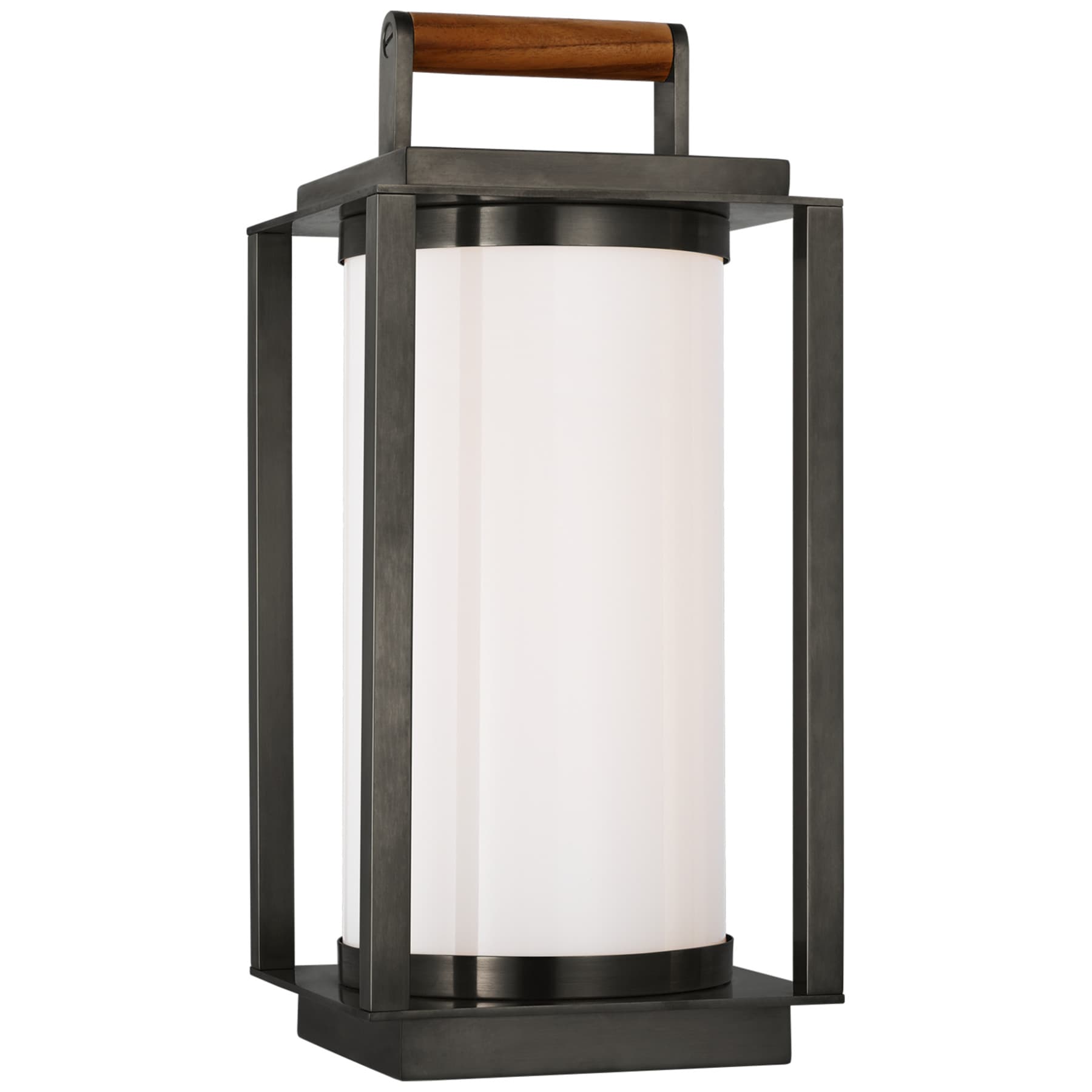 Northport Small Table Lantern in Polished Nickel and Teak with White Glass