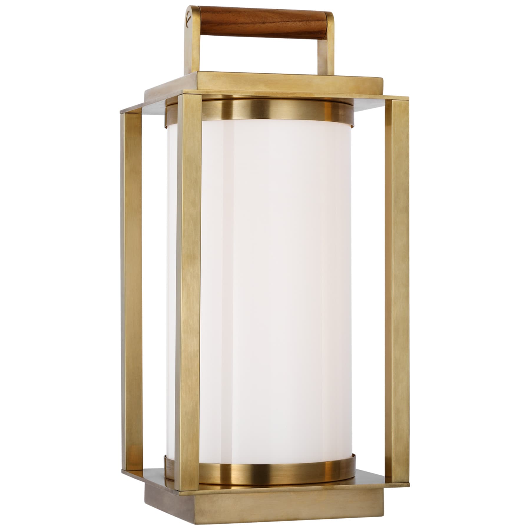 Northport Small Table Lantern in Polished Nickel and Teak with White Glass